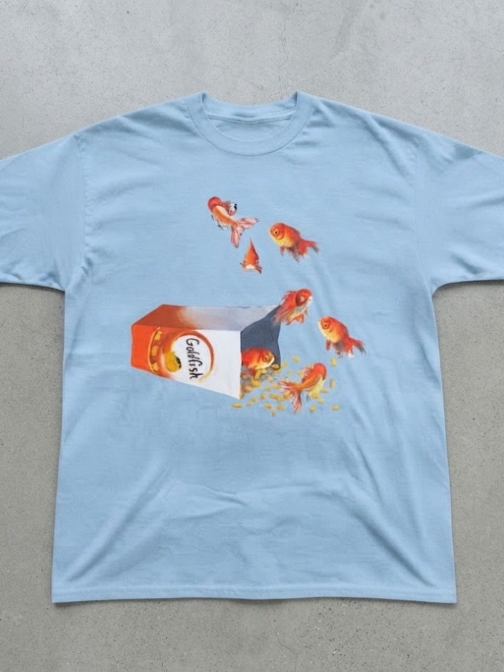 Gildan Light Blue Tee with Orange & Goldfish Graphic